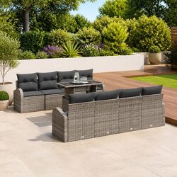 Garden Sofa Set Modular Outdoor Seating 9 Piece Grey Poly Rattan with Cushions