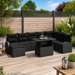 Modular Garden Sofa Set 9 Pcs Black Outdoor Furniture Patio Seating with