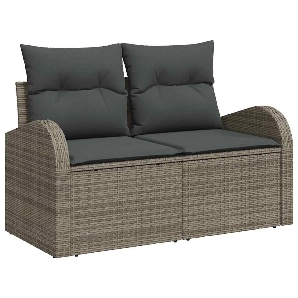 Modular Garden Sofa Set 10 Pieces Grey Poly Rattan Outdoor Furniture with Height Adjustable Table