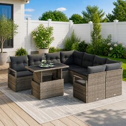 Outdoor Garden Sofa Set 9 Pieces Modular Rattan Sectional Seating Grey