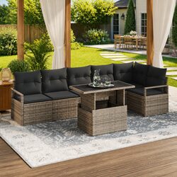 Garden Sofa Set Outdoor Furniture 7-Piece Grey Poly Rattan Sectional with
