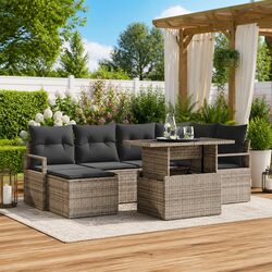 Modular Garden Sofa Set 7 pcs Grey Poly Rattan Outdoor Furniture Storage