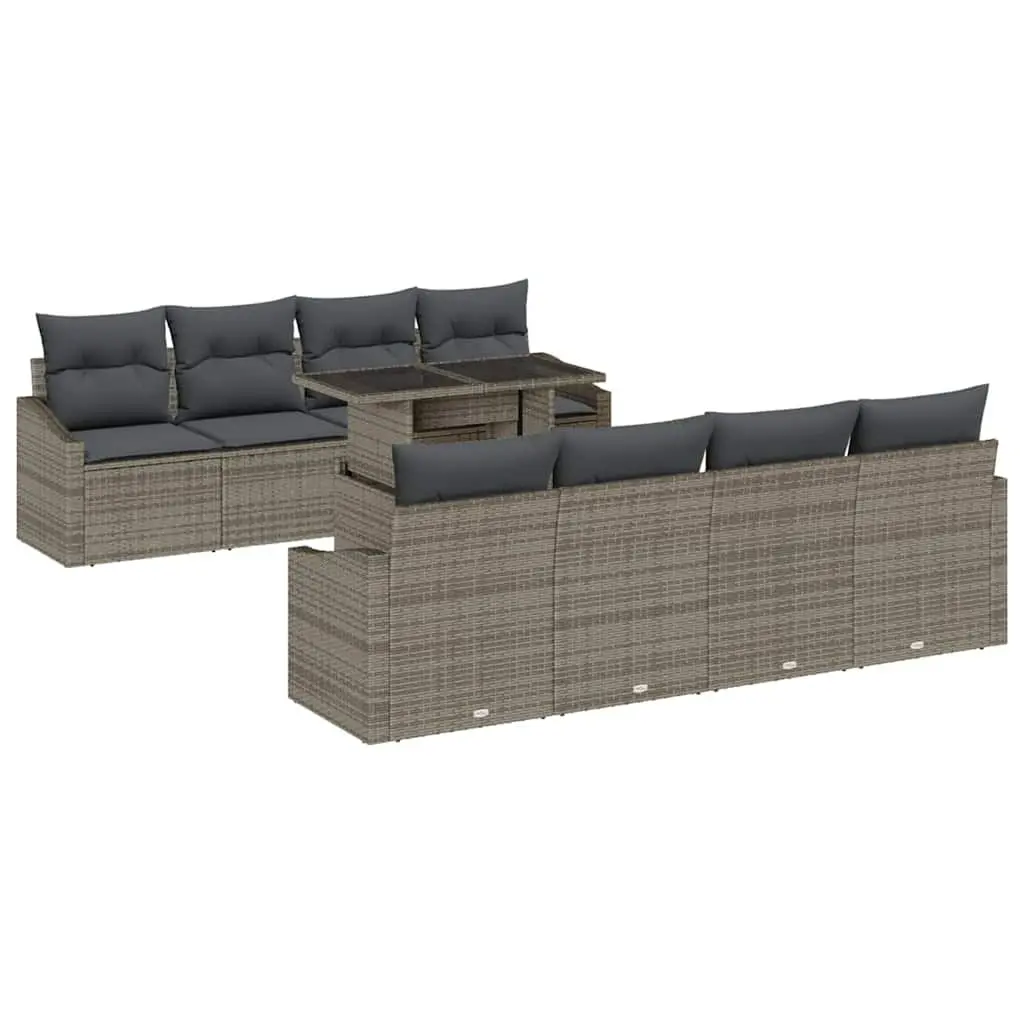 Modular Outdoor Sofa Set 9 Pieces Black Poly Rattan with Adjustable Table and Cushions for Patio Garden Living Space