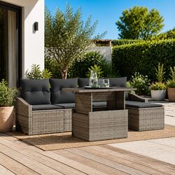 Garden Sofa Set 6 Piece Outdoor Seating Grey Poly Rattan with Cushion
