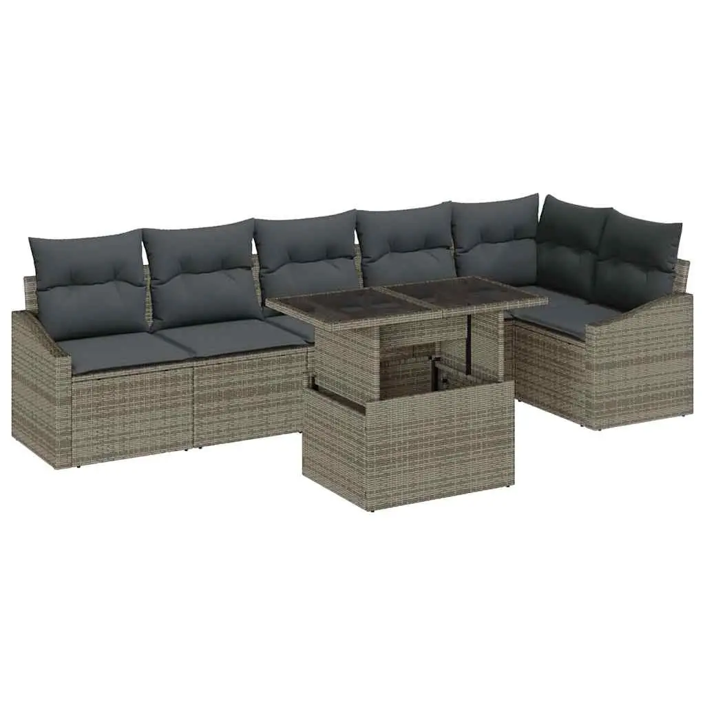 Garden Sofa Set 7 Pieces Grey Modular Outdoor Seating Patio Lounge with Cushions