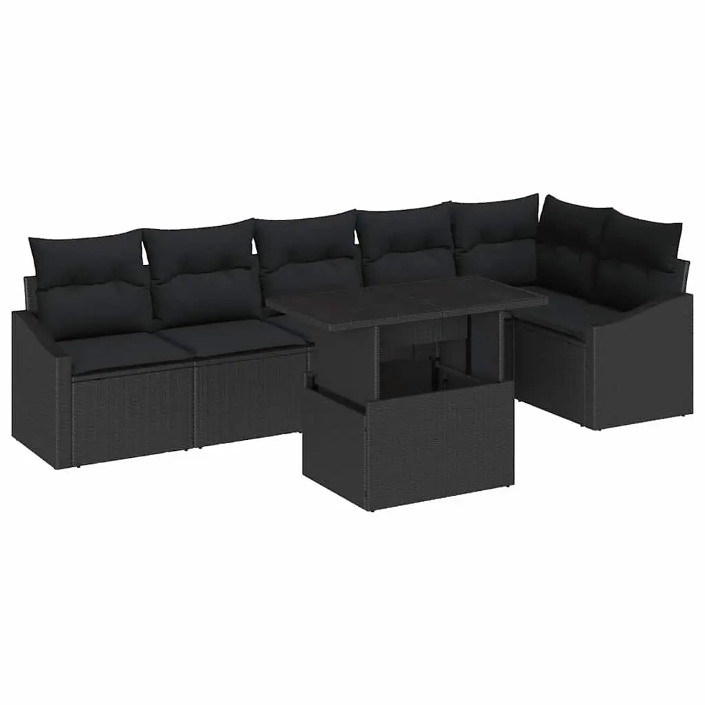 Outdoor Sofa Set 7 Pieces Black Poly Rattan Steel Garden Patio Seating Modular