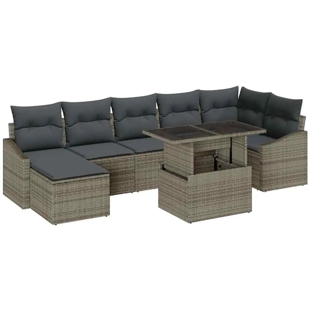 Garden Sofa Set 8 Pieces Grey Modular Outdoor Seating with Powder-Coated Steel Frame and Adjustable Feet