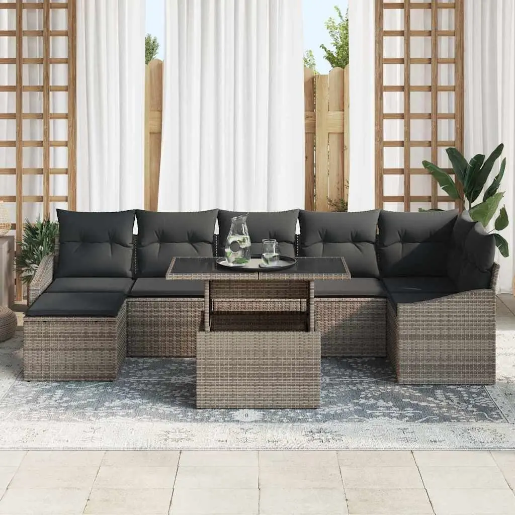 Garden Sofa Set 8 Pieces Grey Modular Outdoor Seating with Powder-Coated Steel Frame and Adjustable Feet