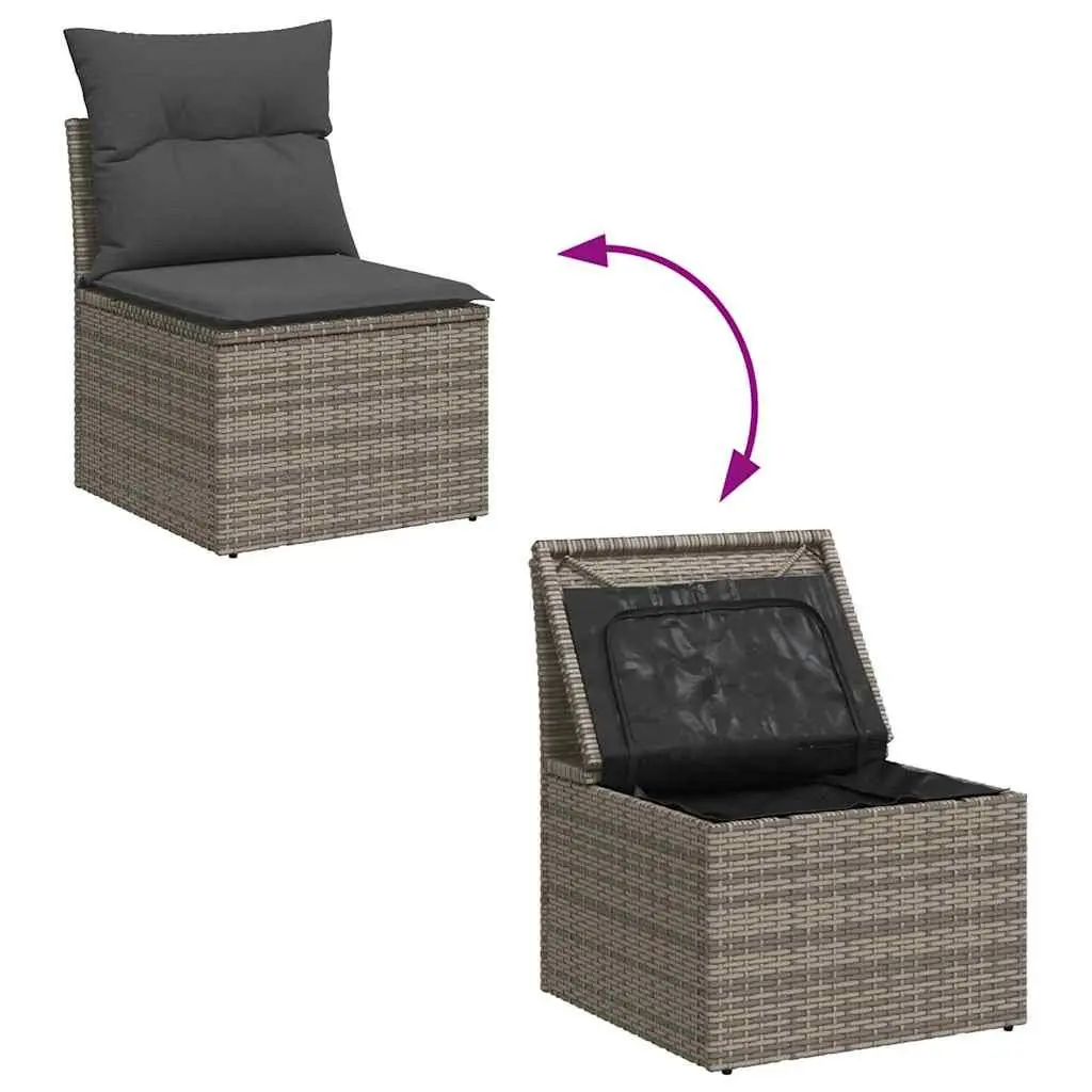 Garden Sofa Set 9 Pieces Grey Modular Outdoor Seating with Poly Rattan and Powder Coated Steel Frame