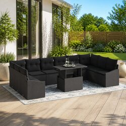 Garden Sofa Set 11 Pieces Black Outdoor Lounge Modular Poly Rattan Furniture