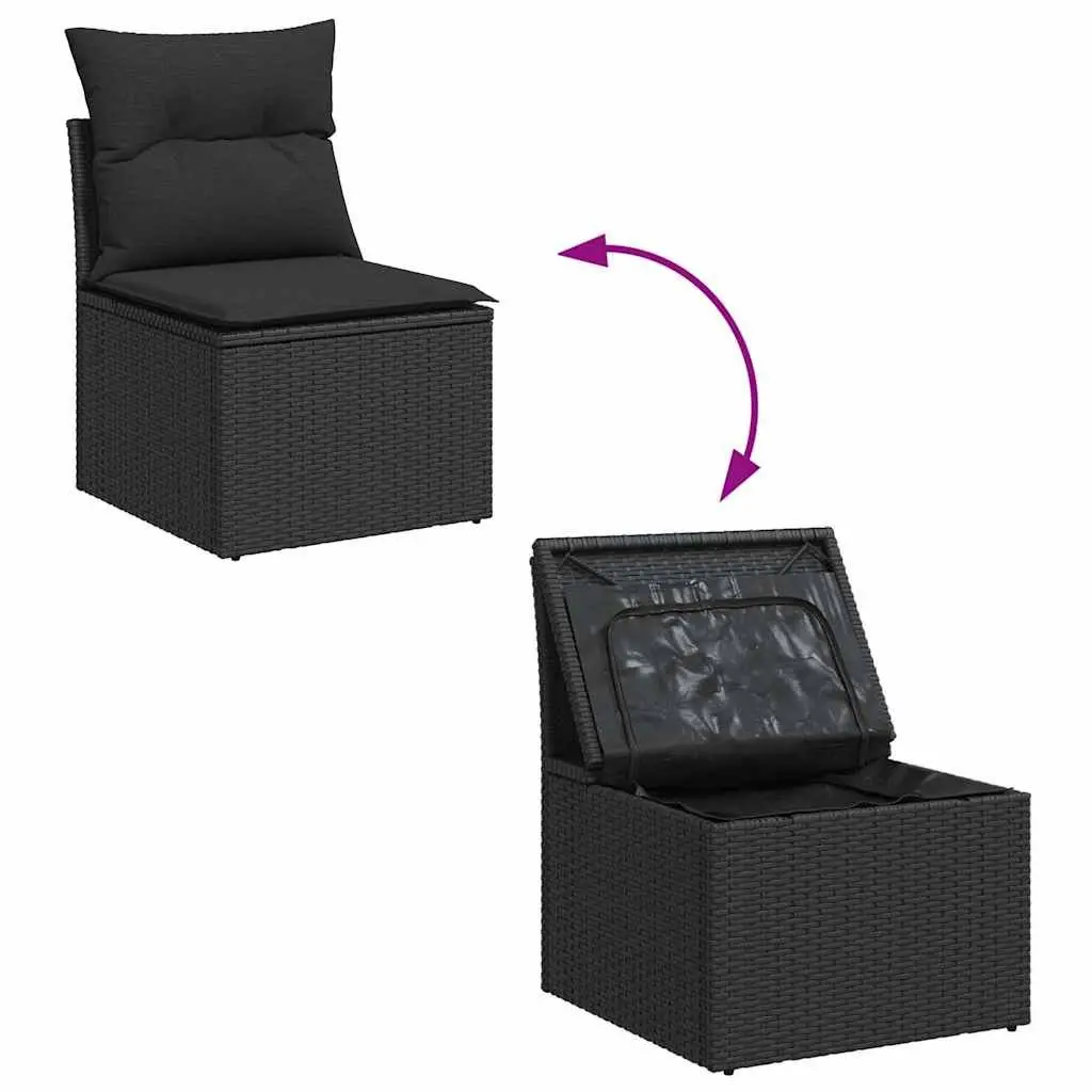 Modular Garden Sofa Set 6 Piece Black Poly Rattan Steel Frame Outdoor Lounge