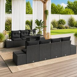 Outdoor Garden Sofa Set 8 Piece Black Poly Rattan Steel Frame Modular Seating