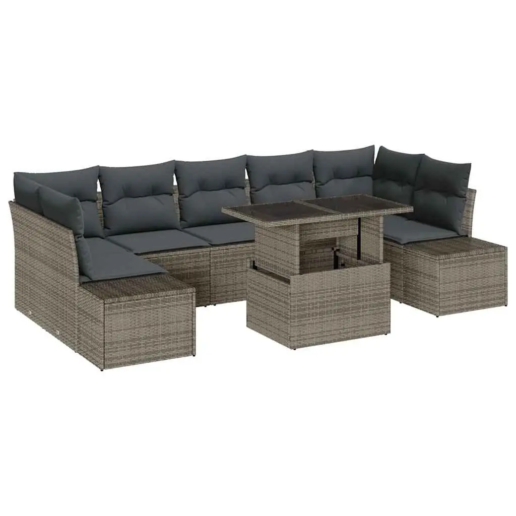 Outdoor Garden Sofa Set 8 Piece Grey Poly Rattan Steel Frame Modular Seating