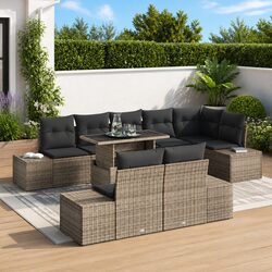 Garden Sofa Set 9 Pieces Grey Outdoor Furniture with Storage Height Adjustable