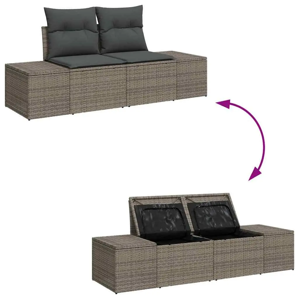 Outdoor Furniture Set 10 Piece Grey Poly Rattan Sofa with Storage Benches and Height Adjustable Table