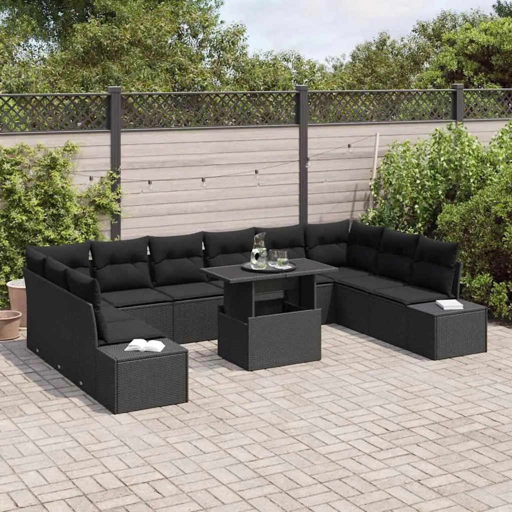 Modular Garden Sofa Set 11 Piece Weather Resistant Black Patio Furniture