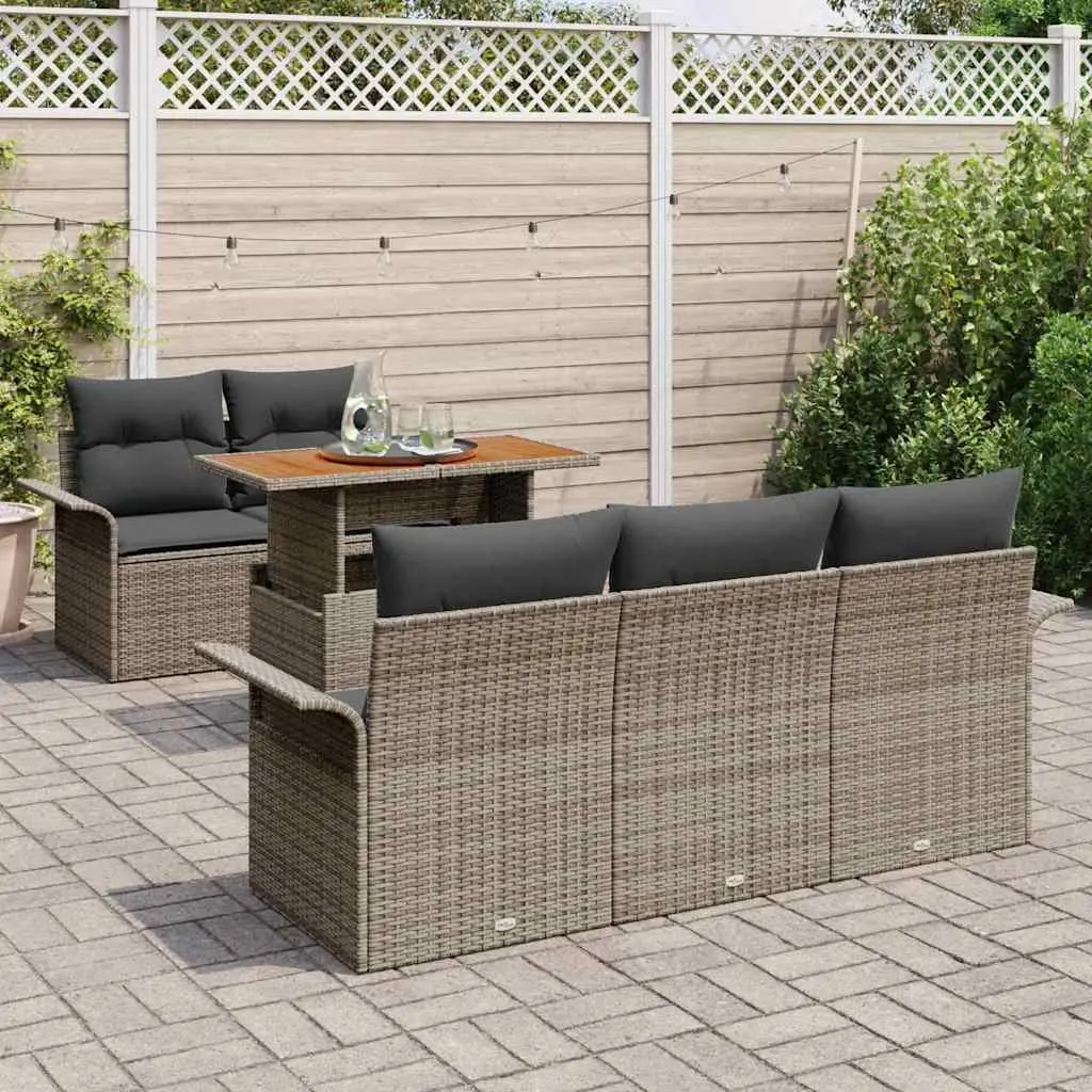 Garden Sofa Set Modular 6 Piece Outdoor Seating Patio Furniture Grey Poly Rattan