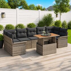 Garden Sofa Set 8 Seater Outdoor Furniture Modular Lounge with Storage Grey