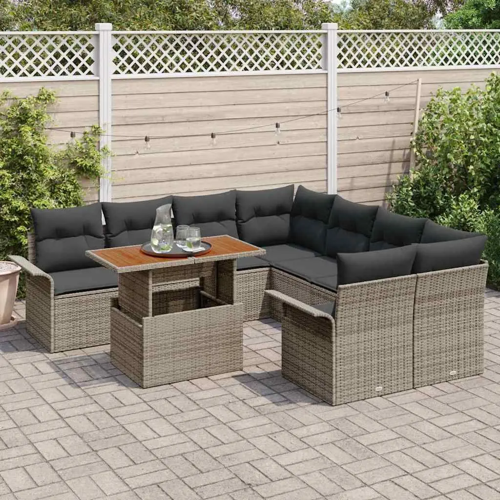 Outdoor Garden Sofa Set 9 Piece Modular Rattan Furniture with Storage Grey