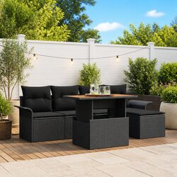 Outdoor Garden Sofa Set 6 Pcs Black Poly Rattan Modular Sectional with Storage
