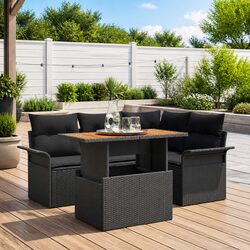 Garden Sofa Set 5 pcs Black Poly Rattan Outdoor Furniture with Storage Modular