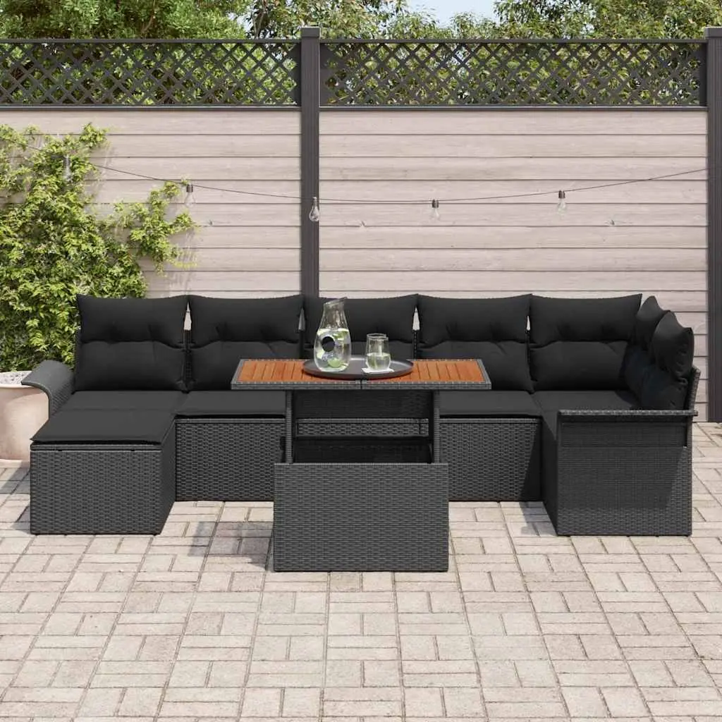 8 Piece Outdoor Modular Sofa Set Black with Hidden Storage for Garden and Patio