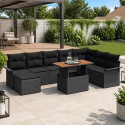Modular Garden Furniture Set with Storage - 9 Pieces Black