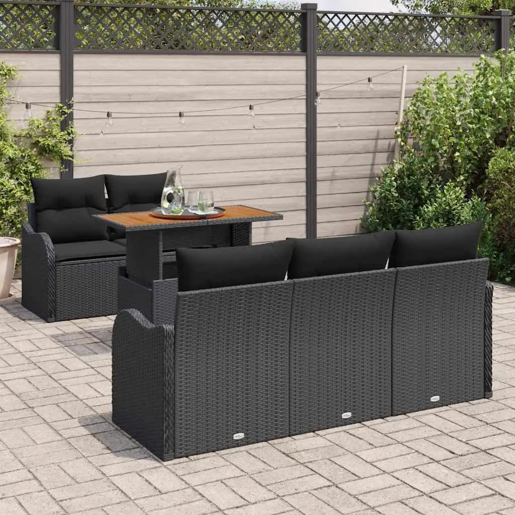 Outdoor Garden Sofa Set 6 pcs Black Poly Rattan Modular Seating Storage Table