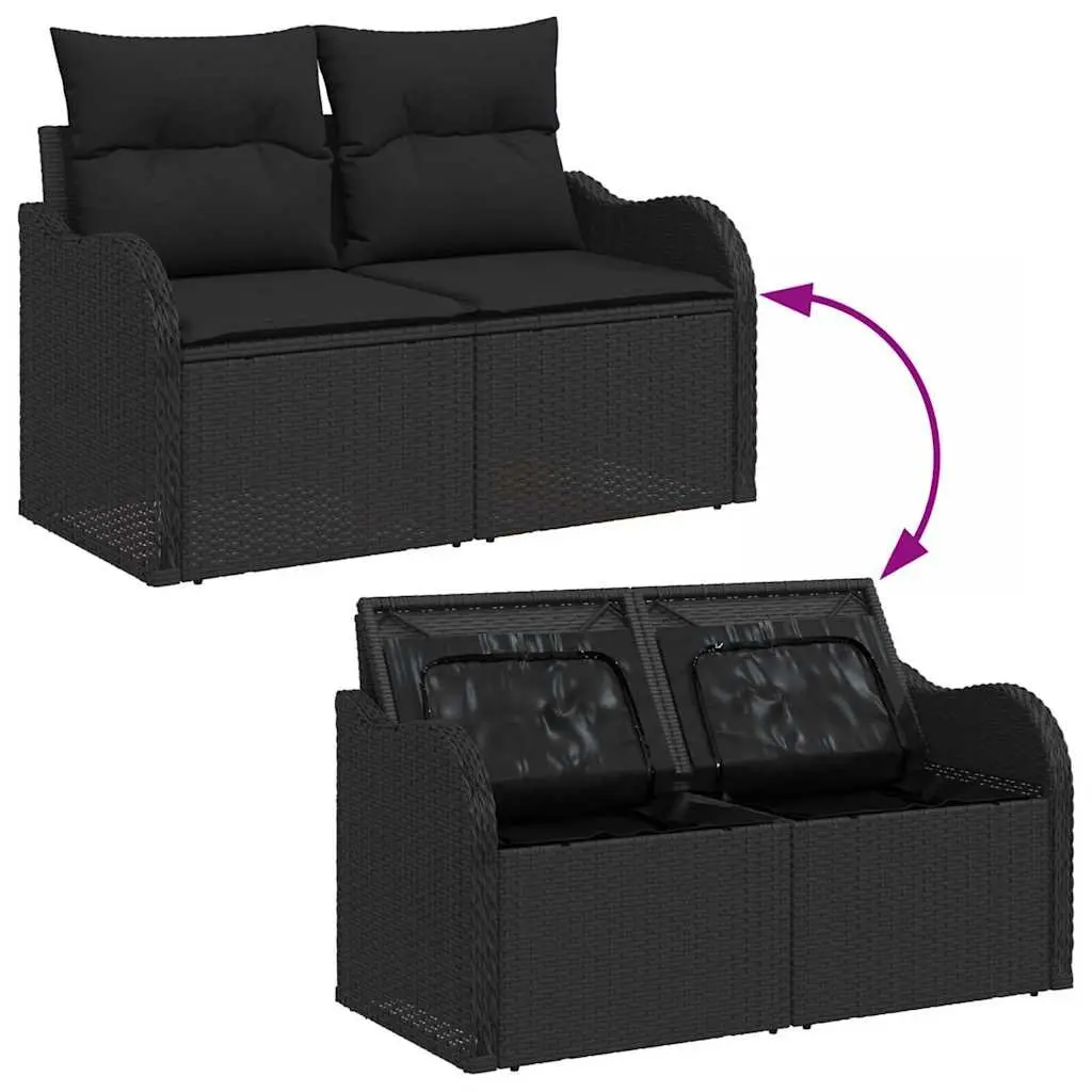 Outdoor Garden Sofa Set 6 pcs Black Poly Rattan Modular Seating Storage Table