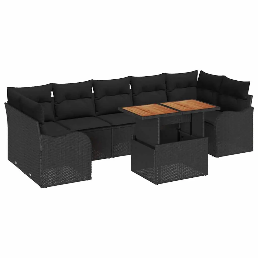 Garden Sofa Set 8 Pieces Black Poly Rattan Outdoor Furniture with Storage Compartments