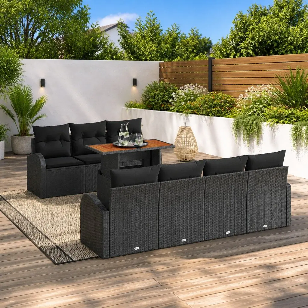 Garden Sofa Set 8 Piece Black Modular Outdoor Furniture with Storage