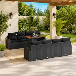 Garden Sofa Set 9pcs Outdoor Seating with Storage Black Woven Rattan Modular