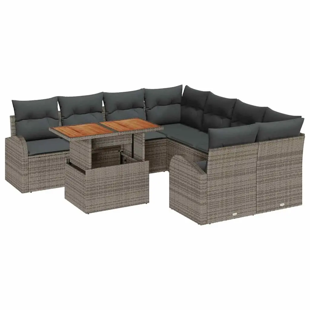 Garden Sofa Set 9 Piece Grey Modular Poly Rattan Outdoor Furniture with Storage