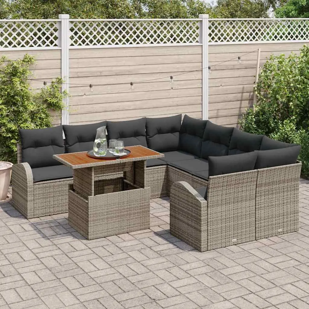 Garden Sofa Set 9 Piece Grey Modular Poly Rattan Outdoor Furniture with Storage