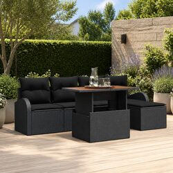 Outdoor Garden Sofa Set 6 Piece Modular Poly Rattan Black Storage Seating