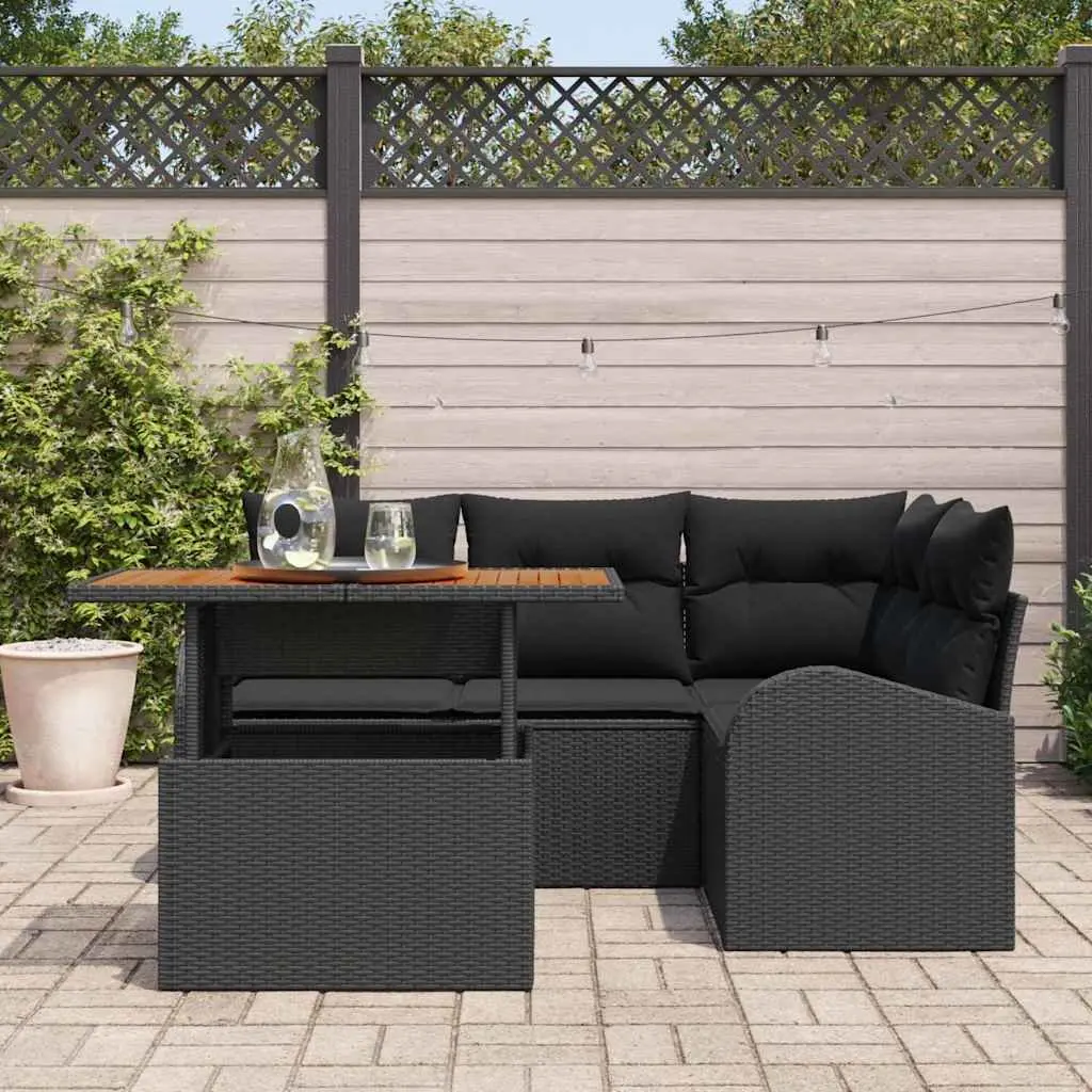 Modular Outdoor Garden Sofa Set 5 Piece with Storage Black