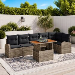 Garden Sofa Set 7 Pieces Outdoor Furniture Grey Poly Rattan Modular with Storage