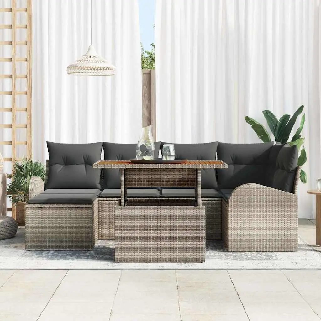 Garden Sofa Set 7 Pieces Grey Modular Outdoor Furniture with Storage