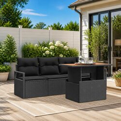 Outdoor Garden Sofa Set 5 Pieces Black Modular Furniture with Storage