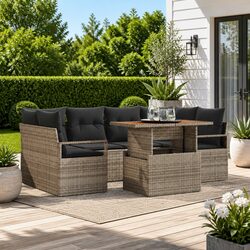 Stylish 7-Piece Outdoor Sofa Set in Grey Rattan