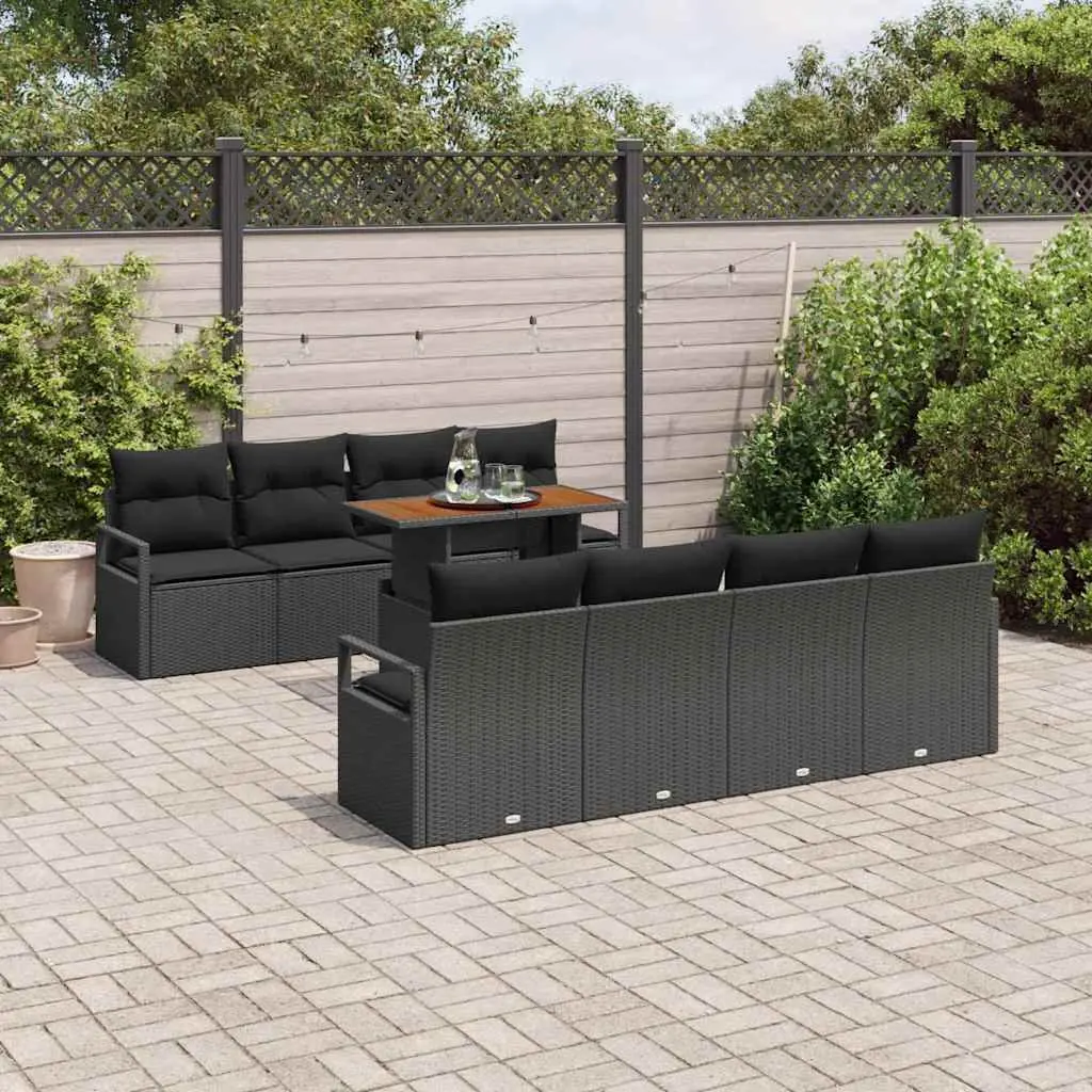 Outdoor Garden Sofa Set 9 Pieces Modular Black Poly Rattan Furniture with Storage Compartments