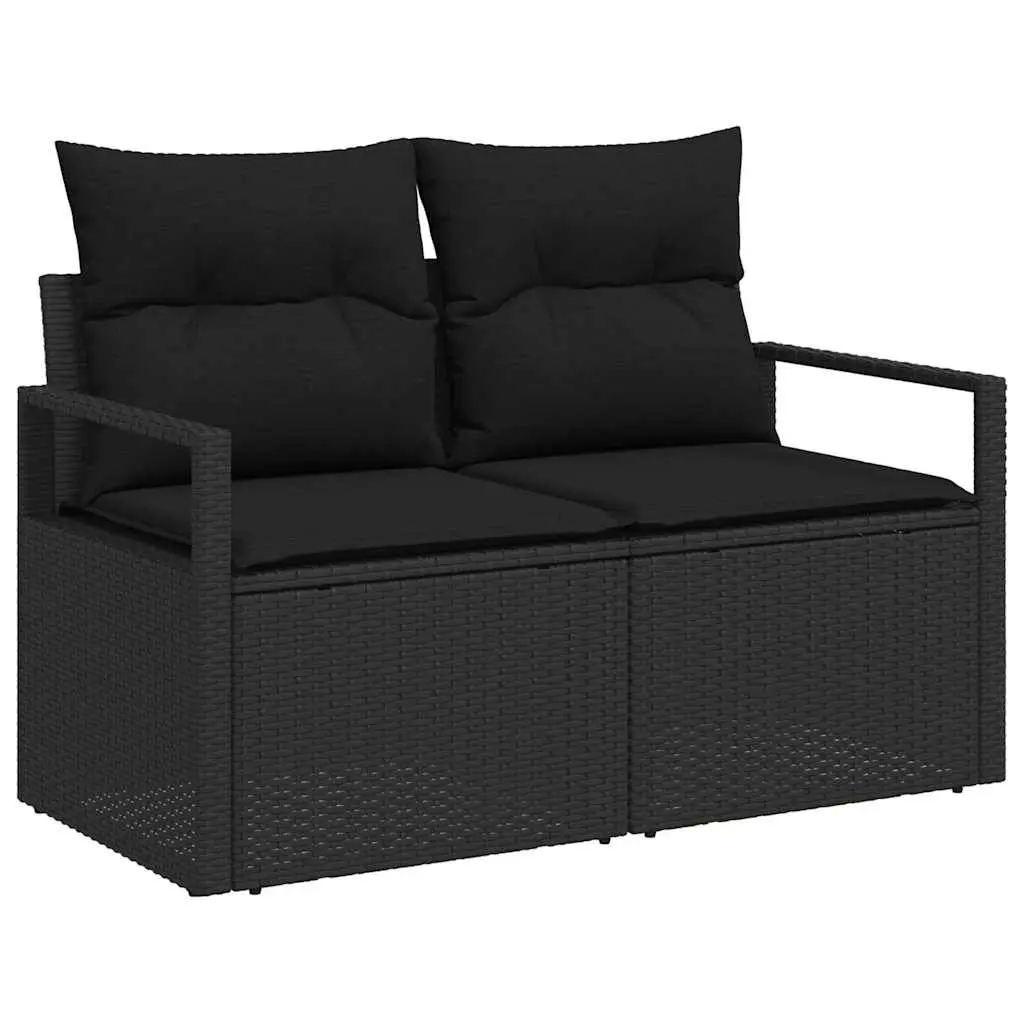 Outdoor Garden Sofa Set 9 Pieces Modular Black Poly Rattan Furniture with Storage Compartments