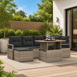 Garden Sofa Set 7 Pieces Grey Outdoor Seating with Storage Modular Rattan