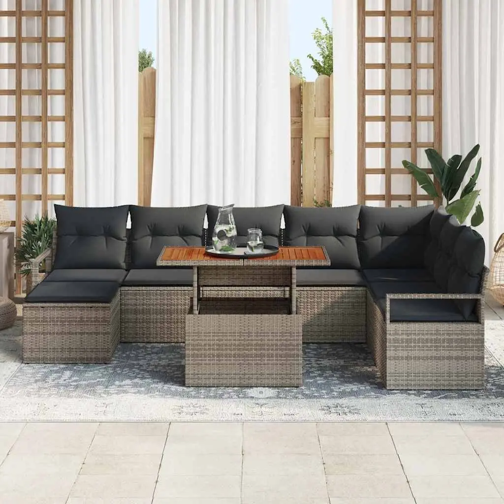 Modular Garden Sofa Set 9 Pieces Grey Poly Rattan Outdoor Furniture