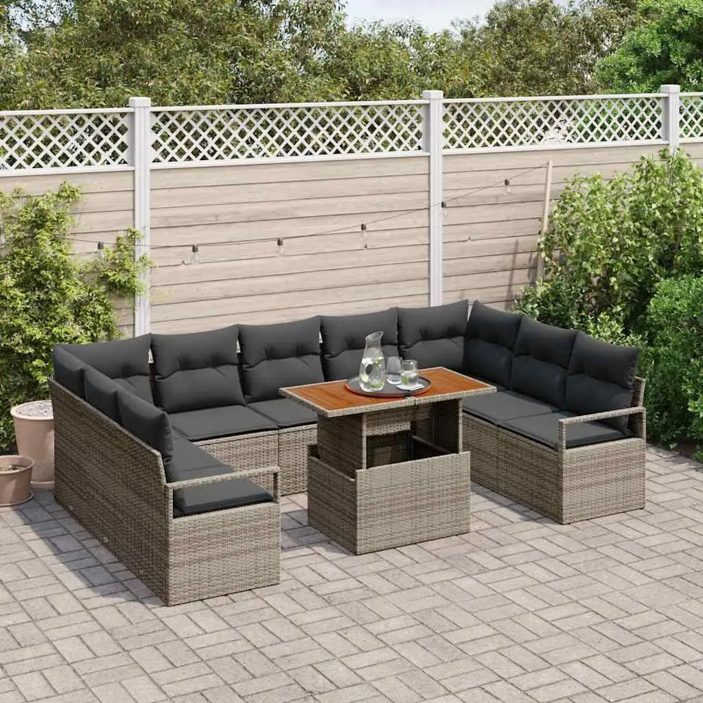 Garden Sofa Set 10 Piece Grey Modular Rattan Lounge Furniture with Hidden Storage