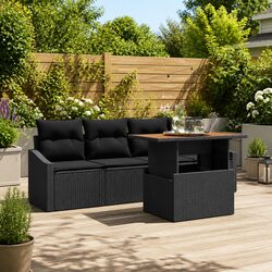 Garden Sofa Set 5 pcs Black Poly Rattan Outdoor Furniture with Storage Table