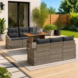 Garden Sofa Set 7 Pcs Grey Poly Rattan Modular Outdoor Furniture Patio Seating