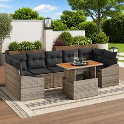 Garden Sofa Set 8 Pieces Grey Modular Outdoor Furniture Patio Lounge Seating