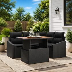 5 pcs Black Modular Garden Sofa Set for Relaxation