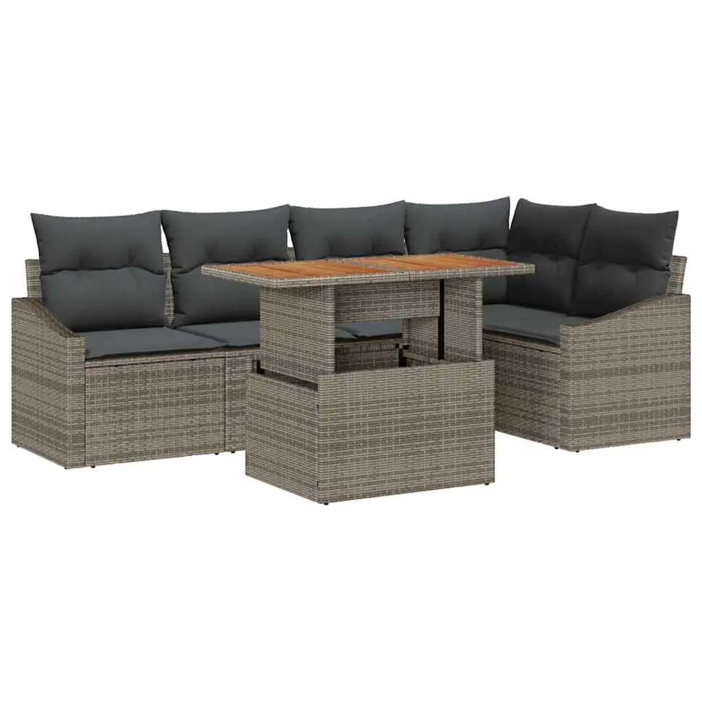 Garden Sofa Set 6 Pieces Modular Outdoor Furniture with Storage Grey Poly Rattan
